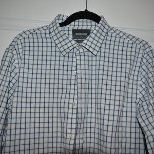 Bonobos Men White Navy Check Long Sleeve Shirt SZ M